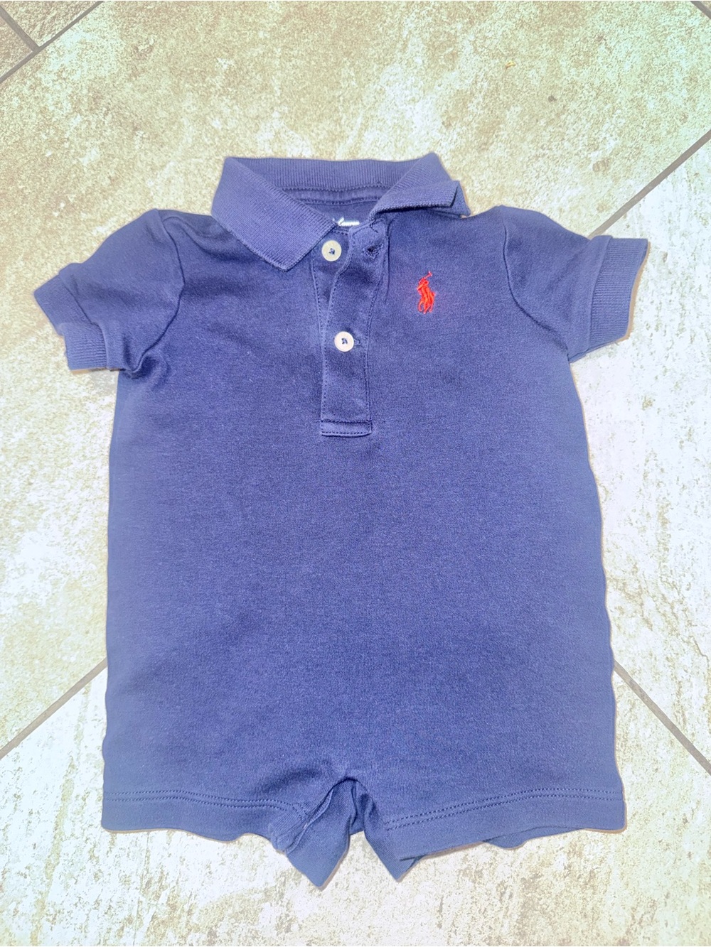 Ralph Lauren Navy Polo Baby Shortall with Red Pony - 3M